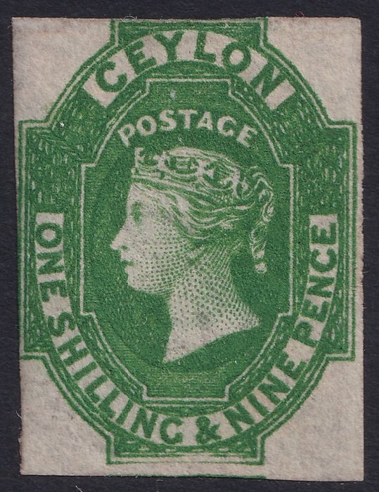 Ceylon 1857/1859 - 9d. green Imperforate watermark star - Stanley Gibbons 11