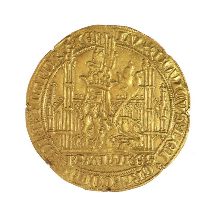 County of Flandre. Lodewijk II van Male. Gehelmde gouden leeuw n.d. (1365-1370)