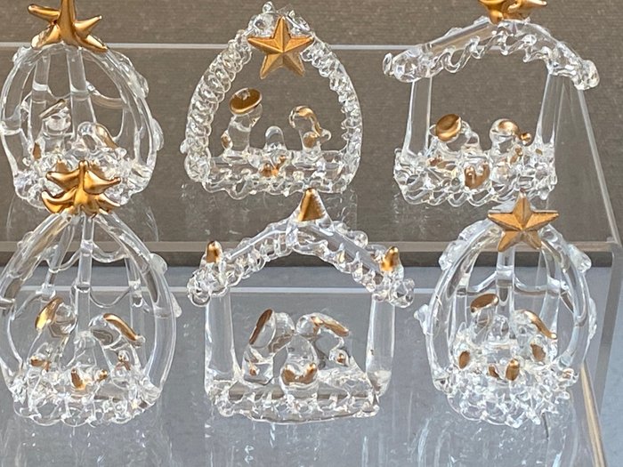 Sylvia de Carlini, Milano: 6 kleine kribben van glas - Christmas figurine ornament Sylvia de Carlini (6) - Glass