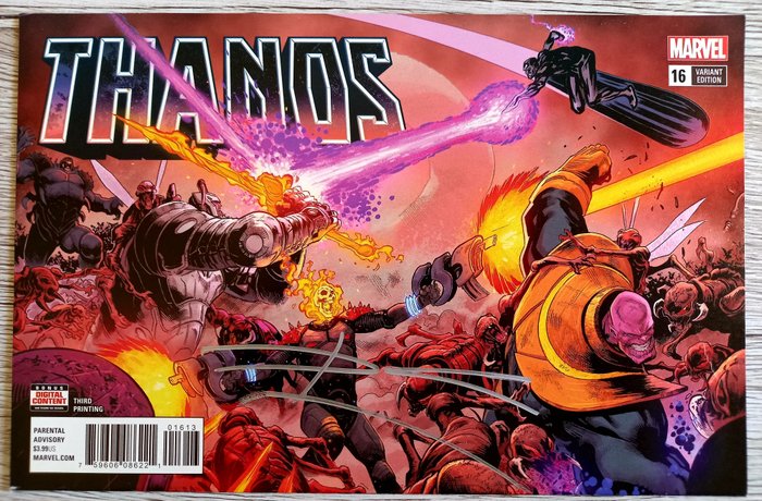 Thanos #16 - Keys Issue : "Origin of Cosmic Ghost Rider and 1st full app of the Silver Surfer Black" - Signed by creator Donny Cates ! With COA ! - Erstausgabe (2018)