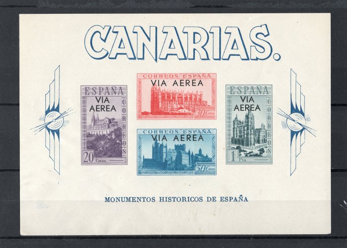 Spain 1939 - Miniature sheet, overprinted for airmail - Edifil 62