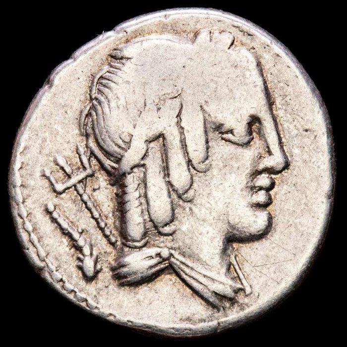 Roman Republic. L. Julius Bursio, 85 BC. AR Denarius,  Rome mint. - Apolllo / Victory in quadriga. L•IVLI BVRSIO.