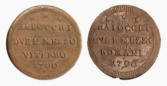 Italy, Papal State. Pio VI (1775-1799). 2 1/2 Baiocchi 1796. Cod A214