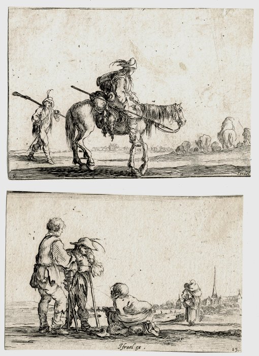 Preview of the first image of Stefano Della Bella (1610-1664) - A pair of etchings from the Caprice involving horses.