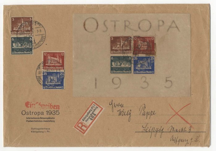 Duitse Rijk 1935 - OSTROPA block and set on genuinely circulated FDC - Michel Block 2 und 576-579