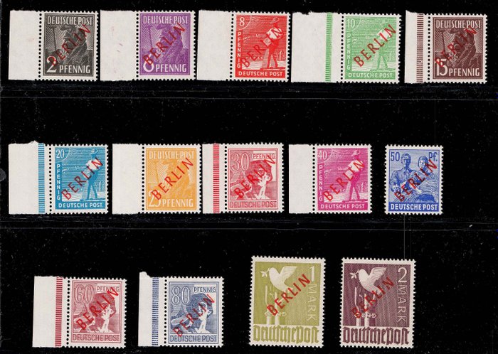 Berlin 1949 - Red overprint, all items MNH, expertised by Schlegel BPP (German Federation of Philatelic Experts) - Michel 21-34