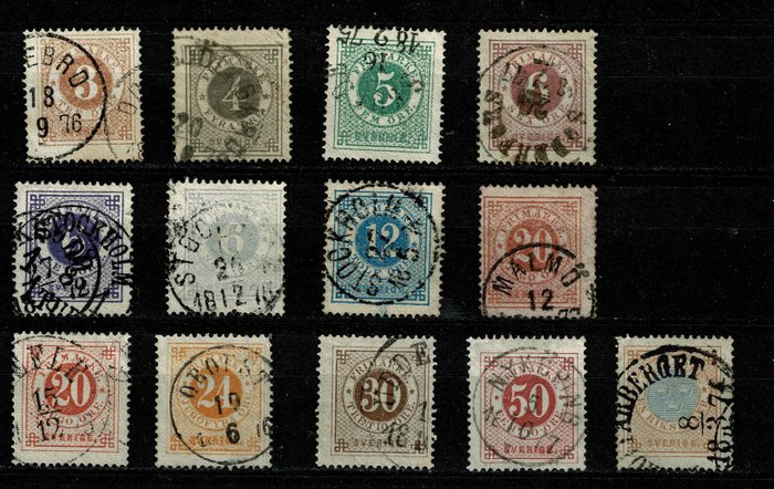 Suède 1872 - Numeral stamps Perforation 14 - Michel 17A/26A