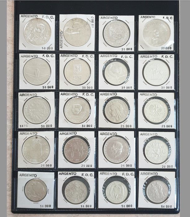 World. lott di 20 monete in argento di vari paesi 19-20 secolo