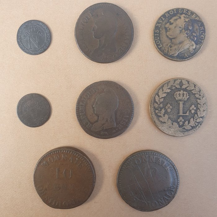 France. Lot de 8 monnaies - Dates diverses 1791/1815