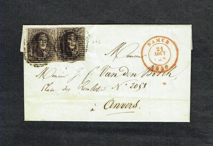 Belgique 1850/1850 - Leopold I, paire sur lettre - COB 3 Paire