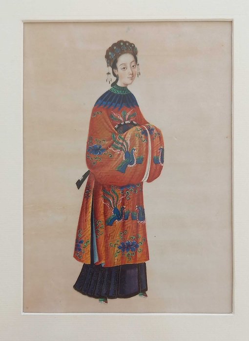Framed watercolor of special quality - Watercolour - noblewoman - China, South Canton - 19th century