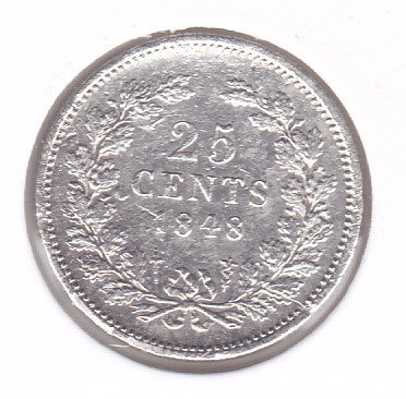 Netherlands. Willem II (1840-1849). 25 Cent 1848 b (zonder punt achter het jaartal)