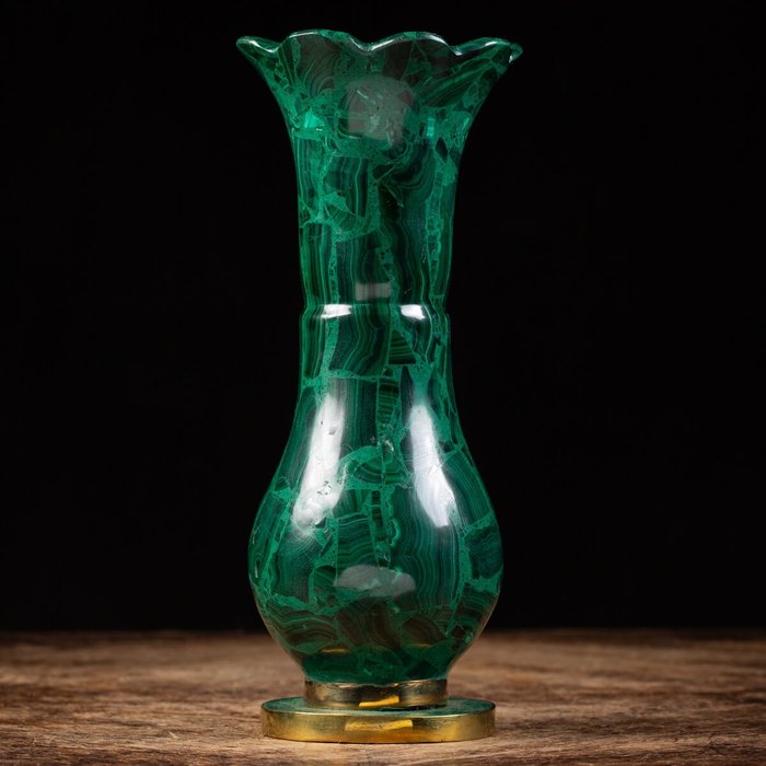 Really Exclusive - Top Quality Malachite Ornamental Vase - Height: 235 mm - Width: 85 mm- 1060 g