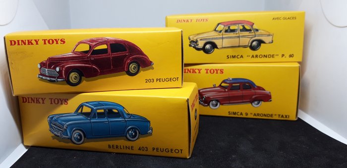 Dinky-Toys Atlas - 1:43 - 2x Simca & 2X Peugeot - 4 French oldies (with full description)