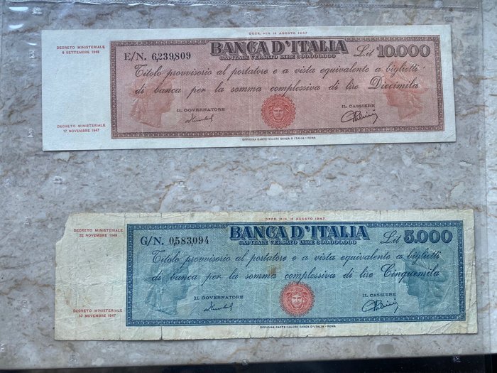 Italy - 5.000 + 10.000 Lire 1949 "Titolo Provvisorio" - Gigante BI 63E, 72E