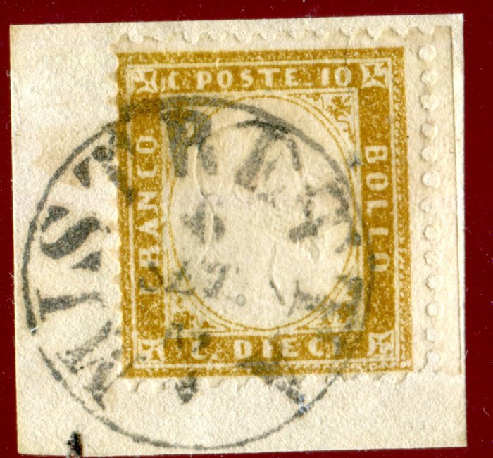 Kungariket Italien 1862 - Det sällsynta sicilianska poststämpeln "MISTRETTA" 12 poäng - Sassone 1f.