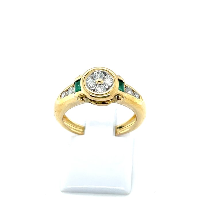 Image 3 of 18 kt. Gold, Yellow gold - Ring - 0.38 ct Diamond - Diamonds, Emeralds