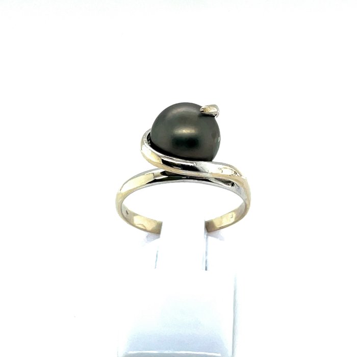 Preview of the first image of 9,40 mm Ø - 18 kt. Gold, Tahitian pearl, White gold - Ring.