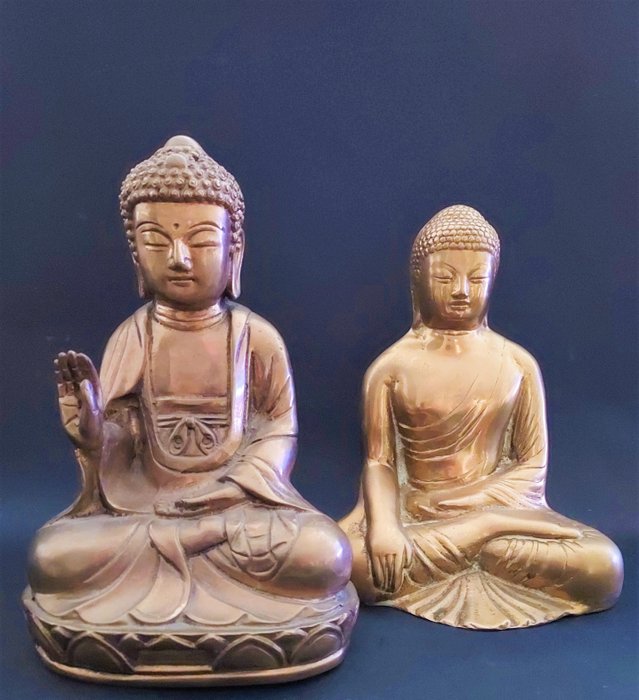 Due Buddha di bronzo,s (2) - Bronzo - Cina - Fine XX secolo