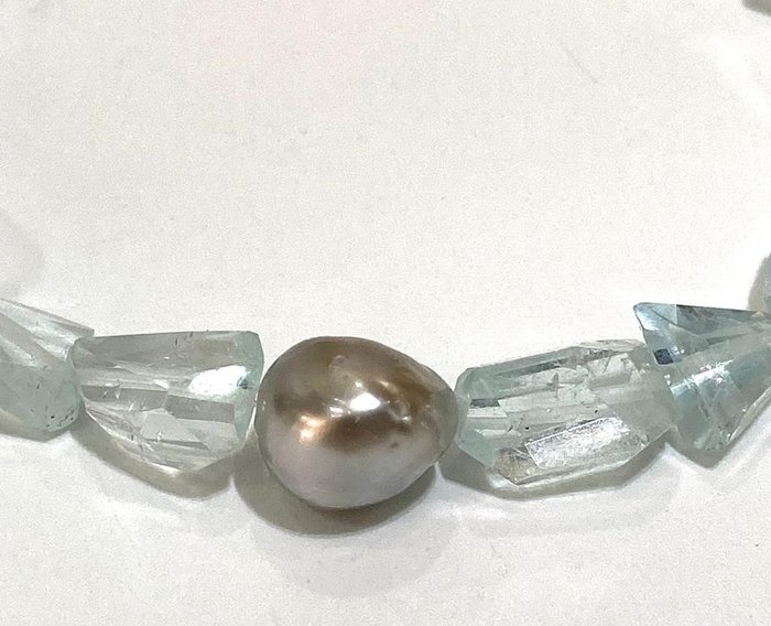 Ale jewels - 18 karaat Tahitiaanse parel, Witgoud - Armband Aquamarijn