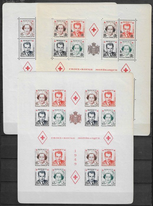 Monaco 1949/51 - Red Cross - mint** - Yvert blocs n°3A, 3B et 4A