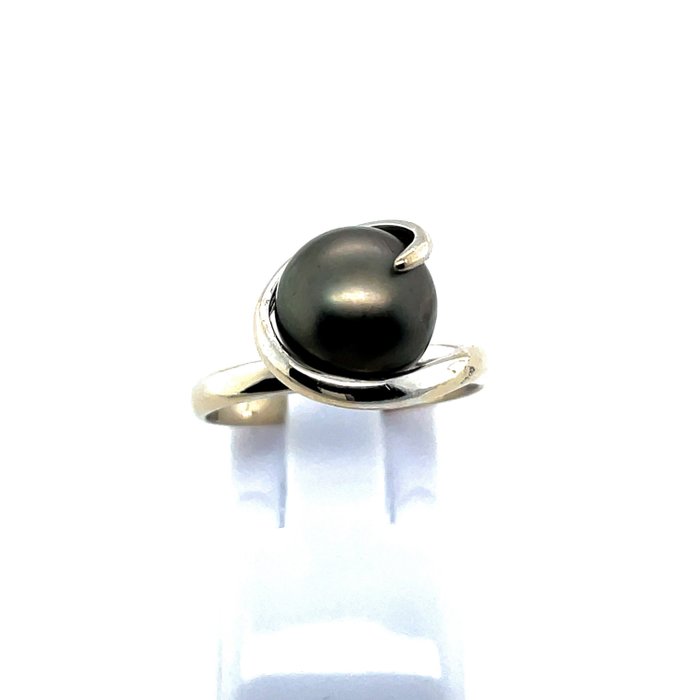 Image 2 of 9,40 mm Ø - 18 kt. Gold, Tahitian pearl, White gold - Ring