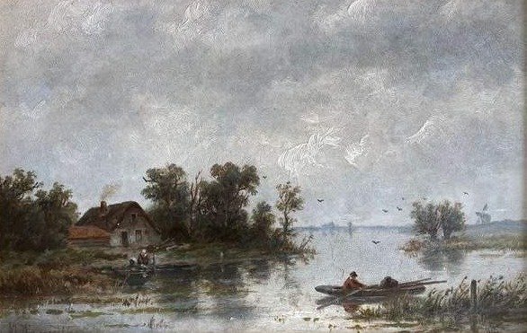 A.J. van Wijngaerdt (1808-1887) - Plasgezicht met visser