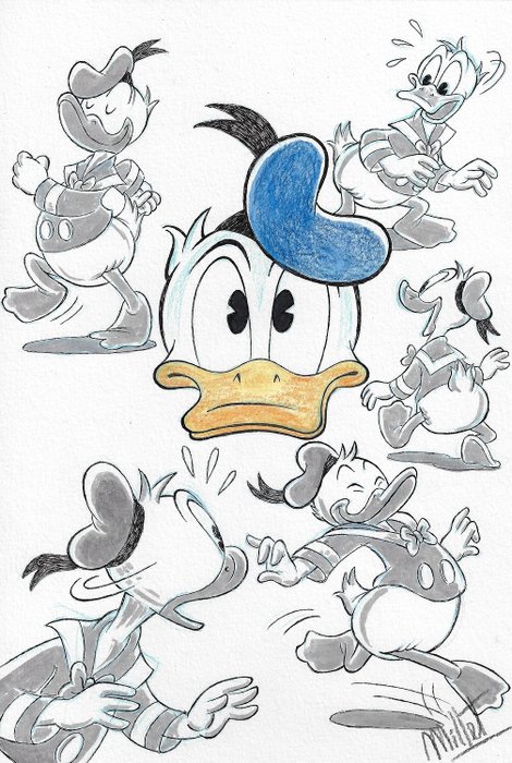 Donald Duck - Expressions - Signed Original Drawing by Millet