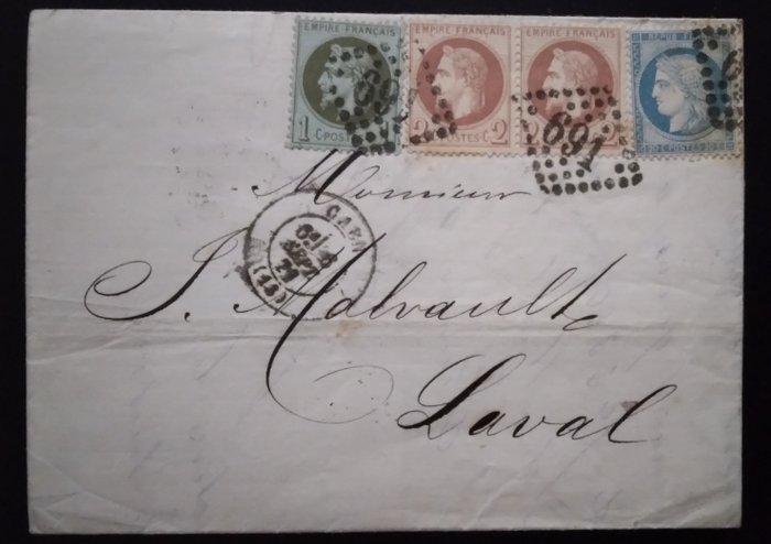 France 1863/1871 - Rare tricolour postage September 1871 on a letter. - YT 25 26 37 sur lettre avec correspondance
