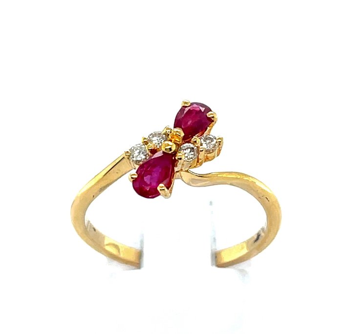 Image 2 of 18 kt. Gold, Yellow gold - Ring - 0.34 ct Ruby - Diamonds, Rubies