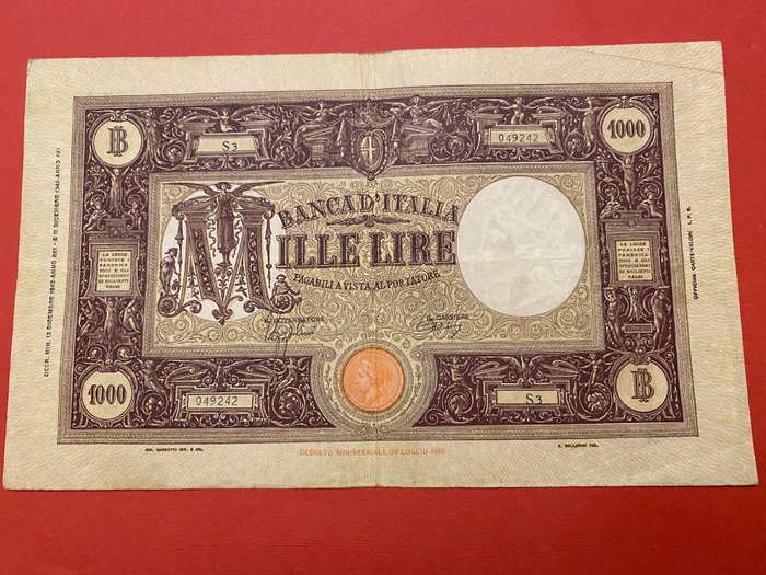 Italy - 1.000 Lire 12/12/1942 Grande "M" (fascio) - Gigante BI 45A