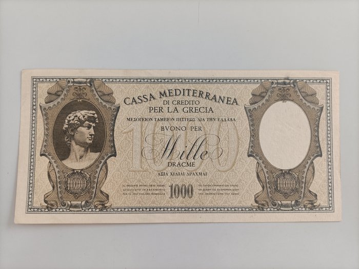 Greece, Italy - 1.000 Drachmai 1941 "Cassa Mediterranea di Credito Per la Grecia" - Gigante CMG 6A; Pick M6