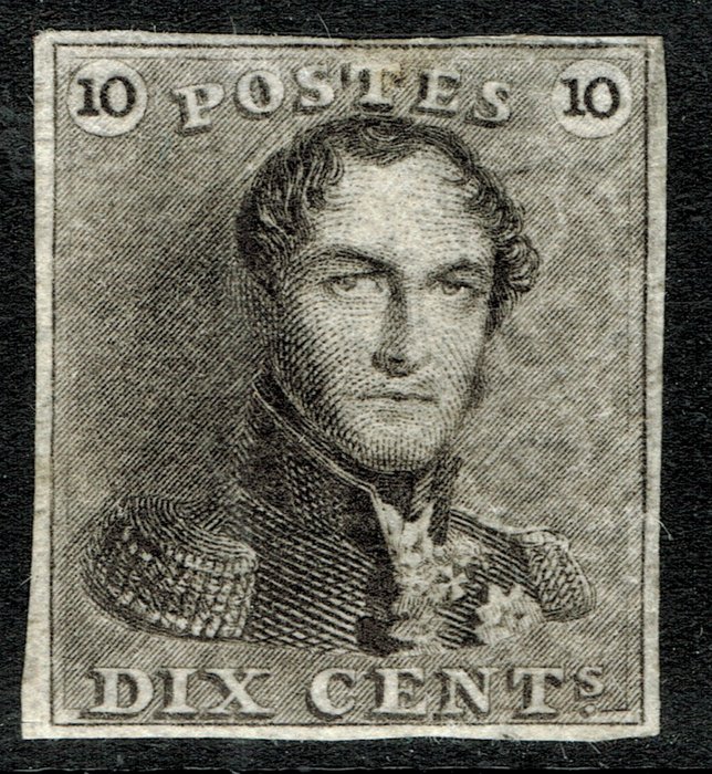 België 1849 - Leopold I Epaulet 10 centimes - GRIJSBRUIN - Mooie Marges - OBP 1a