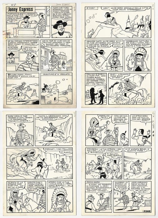 Kid #8 - Mario Sbattella - 4x tavole originali (storia cpl) "Jonny Espress" - Pagina sciolta - Copia unica - (1971)