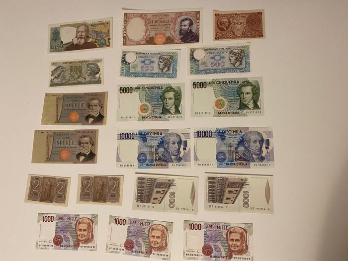 Italy - 19 banconote Lire - anni vari - molte coppie consecutive