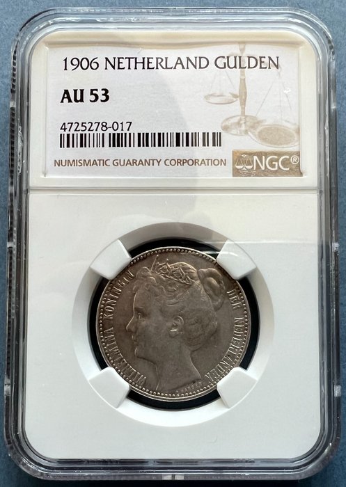 Netherlands. 1 gulden 1906 in slab NGC AU53