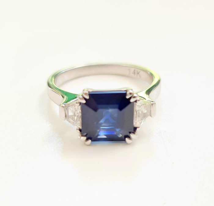 Natural Blue Sapphire Diamond Ring - 14 ct. Aur alb - Inel - 2.60 ct Safir - 0,46 carate VS diamante naturale