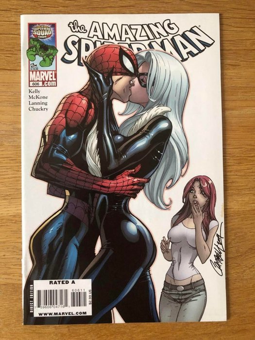 Amazing Spider-Man - The Amazing Spider-Man #606 Rare "Kiss" Cover by J. Scott Campbell, High Grade, Black Cat, Mary Jane - Geniet - Eerste druk - (2009)