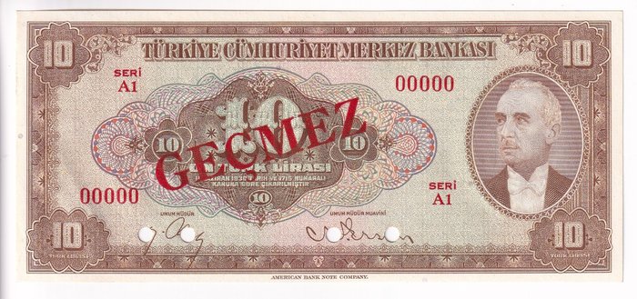 Turkey - 10 Lira L.1930 (1948) - SPECIMEN - Pick 148s