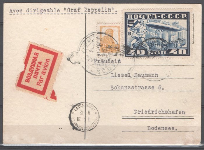 Union soviétique - Zeppelin Rückfahrt Russland 1930 postcard