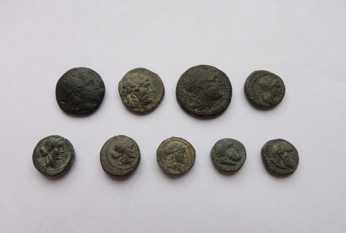 Greece. Lot of 9 AE coins,  incl.: Seleukid Kingdom. Antiochos II Theos (261-246 BC); Lydia, Sardes, circa 2nd-1st centuries BC