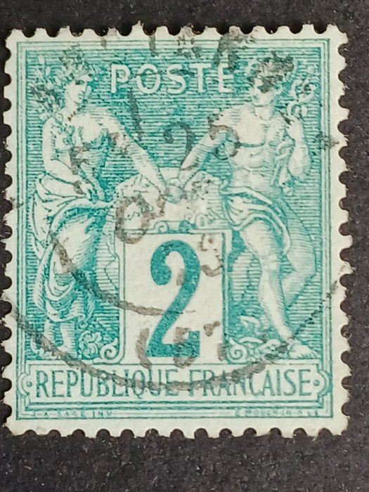 France 1876 - Sage type 1. N°62, 2c green, cancelled and signed Scheller. Very nice 1st choice. - Yvert