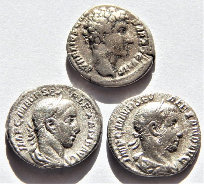 Roman Empire. Marcus Aurelius (AD 161-180) & Severus Alexander (AD 222-235). AR Denarius,  Lot of 3 coins