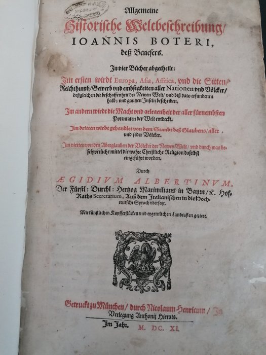Giovanni Botero - Allgemeine historische Weltbeschreibung - 1611