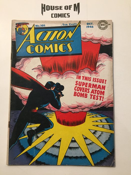 Action Comics # 101 starring Superman. Golden Age Gem! Nuclear explosion cover by Wayne Boring and Stan Kaye - appearance Zatara, Vigilante, Congo Bill. Lower to Mid Grade - Agrafé - EO - (1946)
