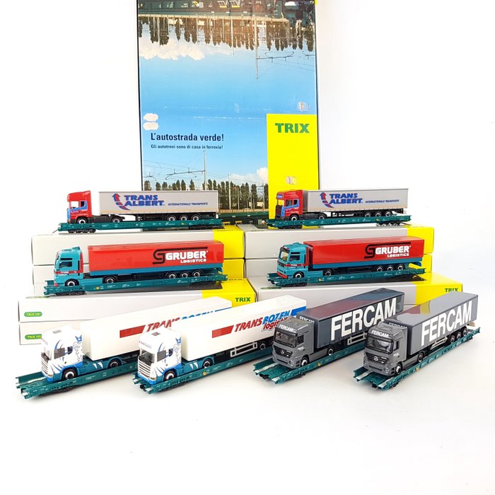 Trix H0 - 24507 - Freight wagon set - Eight-piece set with rolas and accompanying trucks - FS