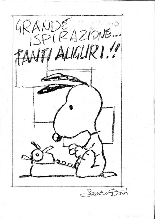 Sandro Dossi - Peanuts - 2x disegni originali per biglietti di auguri