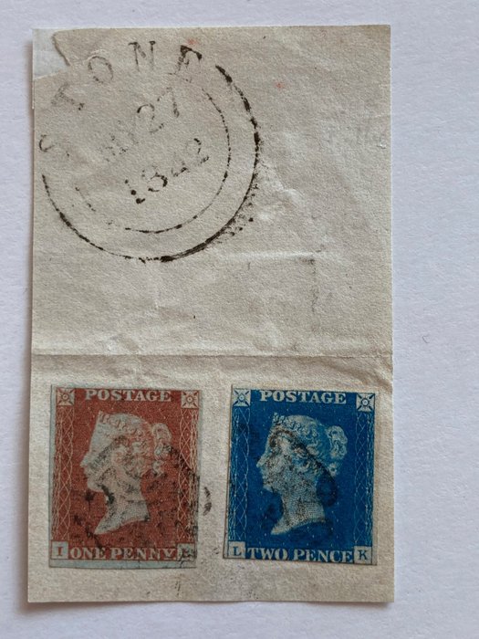 Gran Bretagna 1840 - SG specialised SG DS5 used with 1841 Penny red plate 19 BS8 - Bicolour franking of 1840 Penny blue with 1841 Penny Red