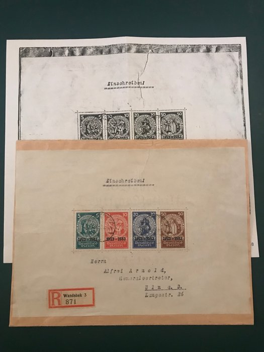 Deutsches Reich 1933 - Nothilfe block on a postally used letter - Michel blok 2