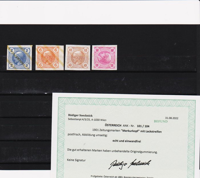 Oostenrijk 1909/1909 - Newspaper stamps (tax stamps) with varnish strips - Michelkatalog 101-104